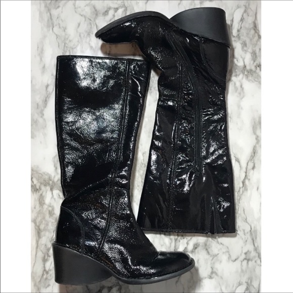 fly black patent boots